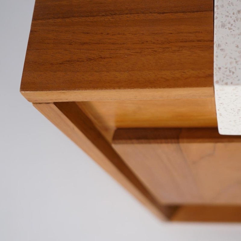 Hangwastafel van massief teakhout met witte terrazzowastafel - Oviya