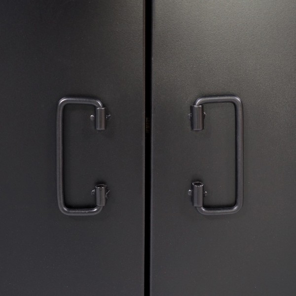 Industrieel massief houten dressoir met 2 deuren en 3 zwart metalen laden 150 cm - Kansas