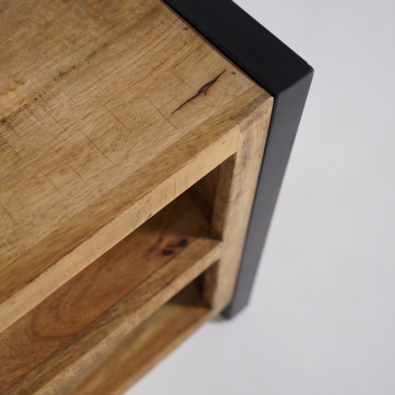 130 cm massief houten industriële kast met zwarte metalen deur - Kansas