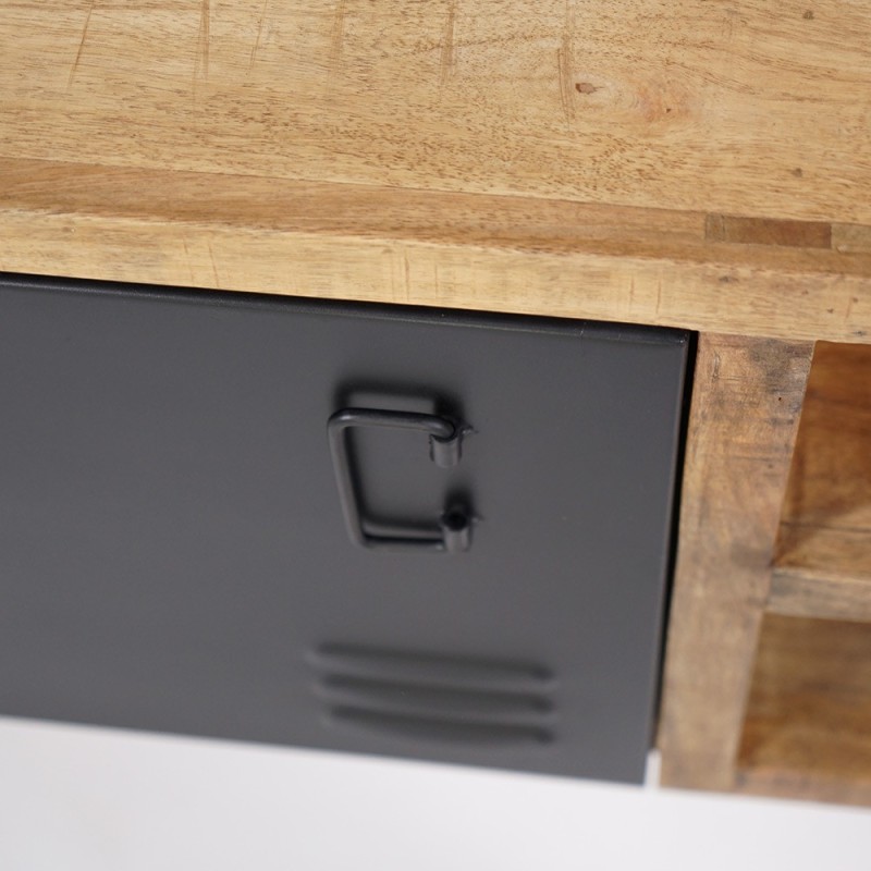 130 cm massief houten industriële kast met zwarte metalen deur - Kansas