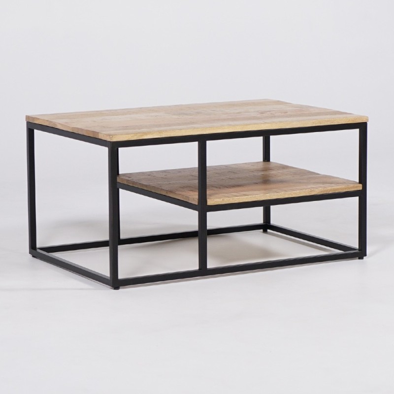 Houten salontafel met metalen onderstel en frame