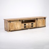 Meuble TV bois massif 220 cm avec porte coulissante - Paris