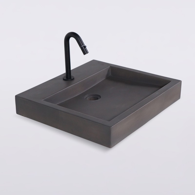 Diep antraciet rechthoekig betonnen waskom - Solidis