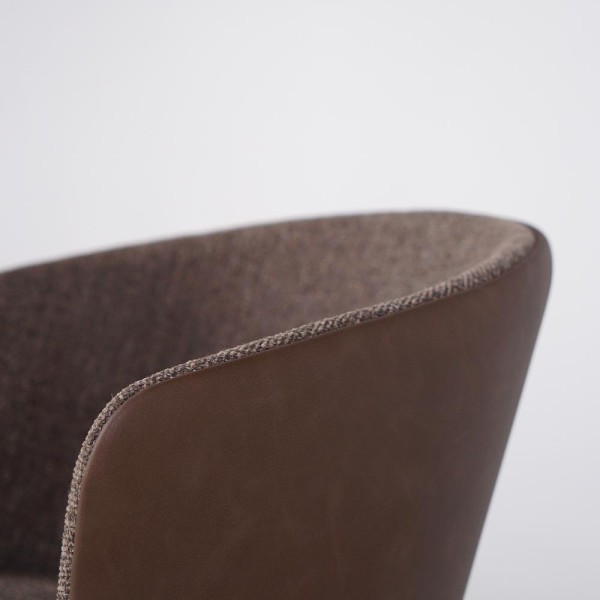 Eetkamerstoel in bruine boucléstof, bruin kunstleer – Hey