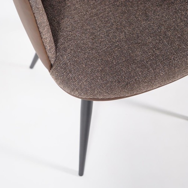 Eetkamerstoel in bruine boucléstof, bruin kunstleer – Hey