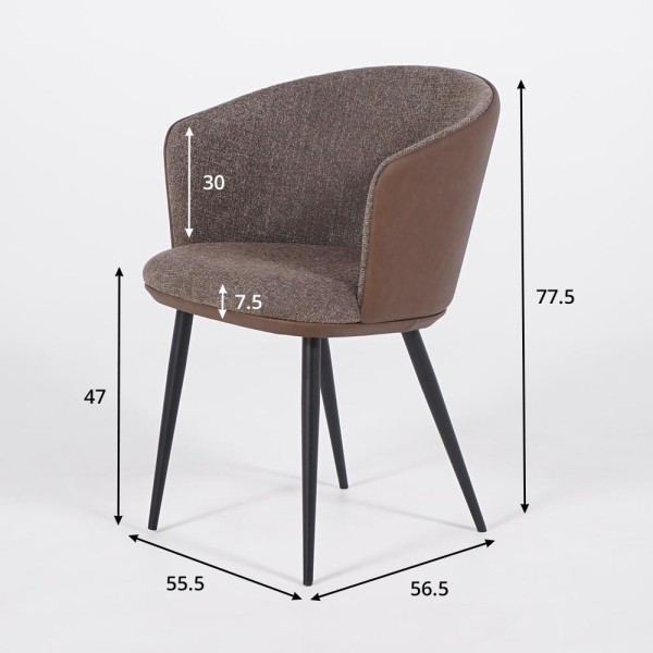 Eetkamerstoel in bruine boucléstof, bruin kunstleer – Hey