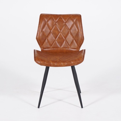 Bruine leren eetkamerstoel met zwarte metalen poten - Luna