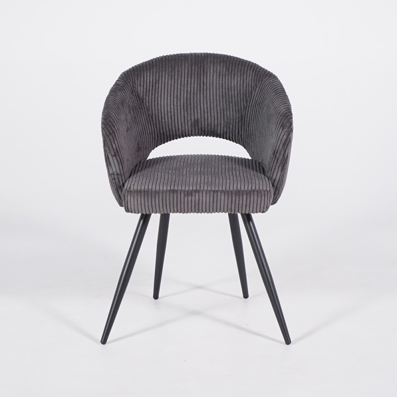 Eetkamerstoel van grijs fluweel met zwarte metalen poten - Maple