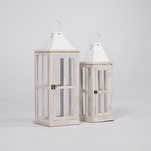 Set van 2 lantaarns van hout en metaal - Cottage