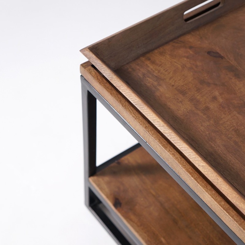 Salontafel in natuurlijk hout met metalen poten - Modula