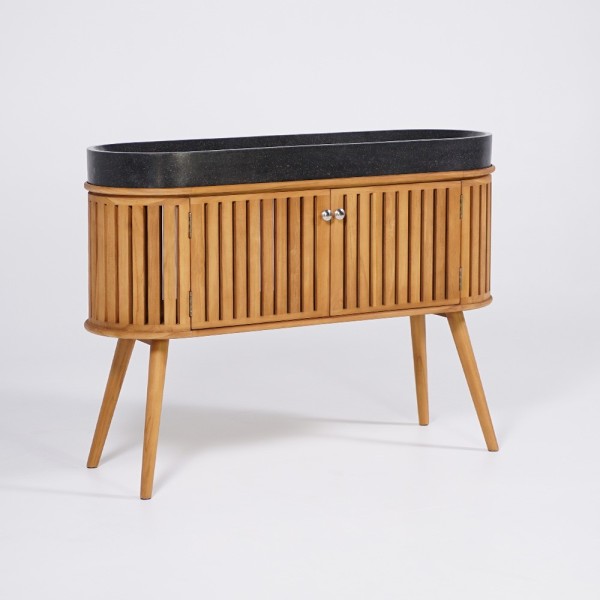 120 cm massief teak badkamermeubel met zwarte terrazzo waskom - Keya