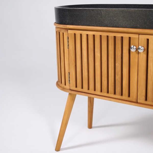 120 cm massief teak badkamermeubel met zwarte terrazzo waskom - Keya