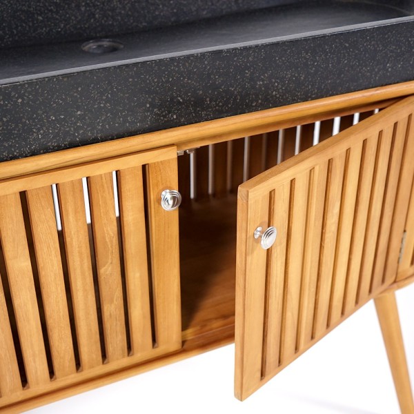 120 cm massief teak badkamermeubel met zwarte terrazzo waskom - Keya