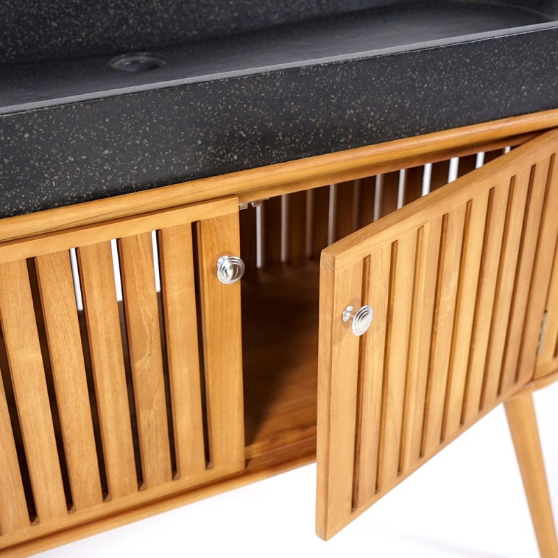 120 cm massief teak badkamermeubel met zwarte terrazzo waskom - Keya