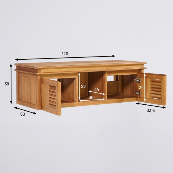 Dubbele massief teakhouten waskom 120 cm - Mira