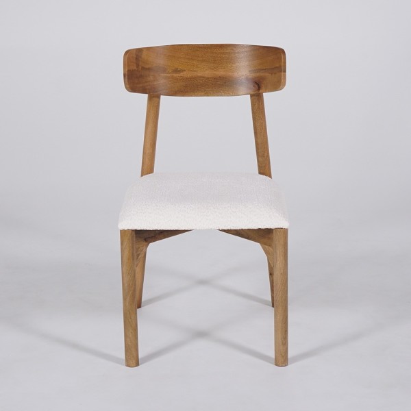 Houten stoel met witte bouclette stof - Alba