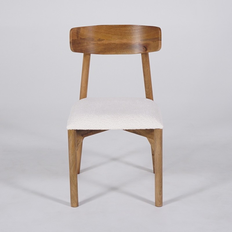 Houten stoel met witte bouclette stof - Alba