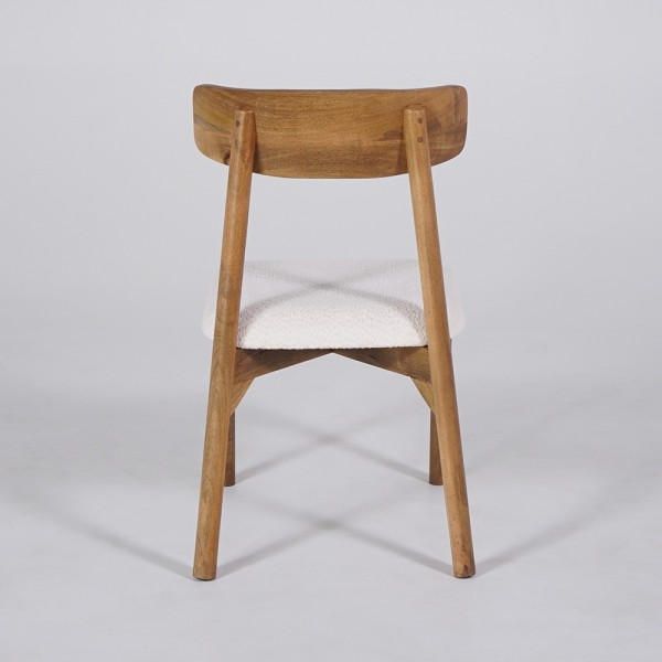Houten stoel met witte bouclette stof - Alba