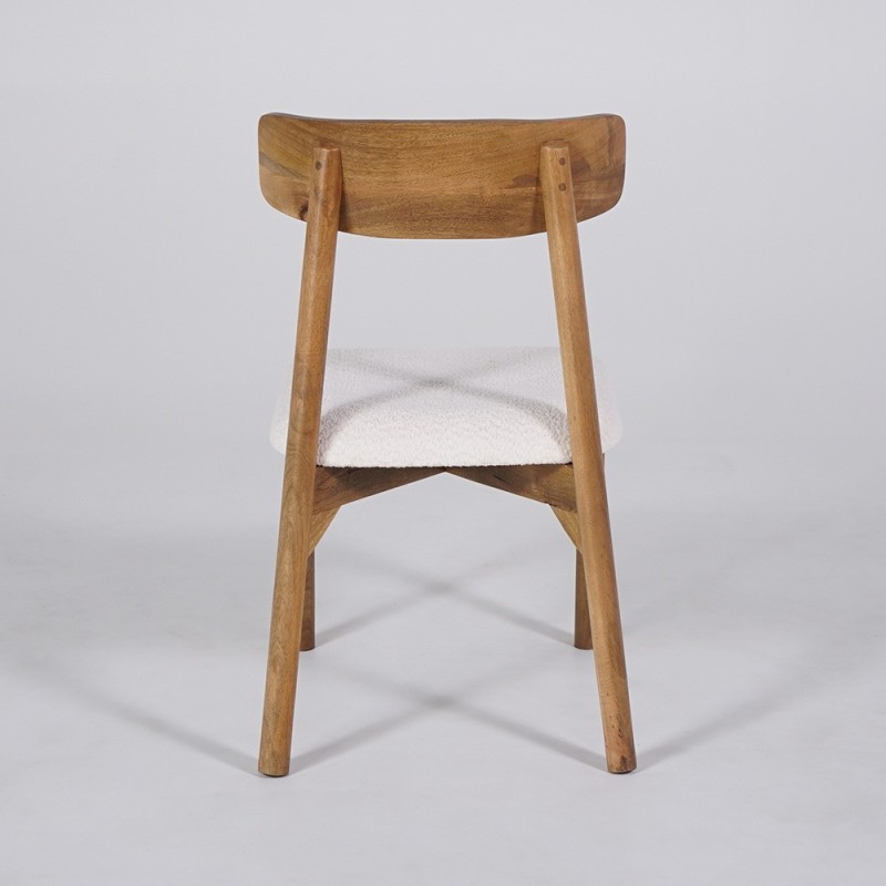 Houten stoel met witte bouclette stof - Alba
