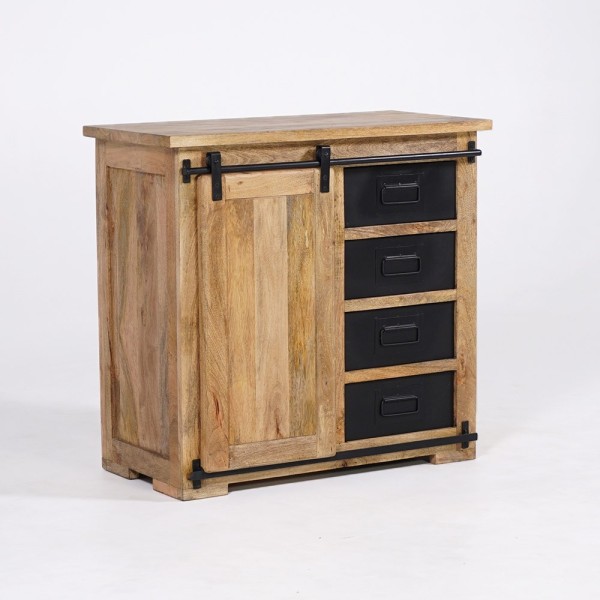 Klein industrieel houten en metalen dressoir 90cm - Paris