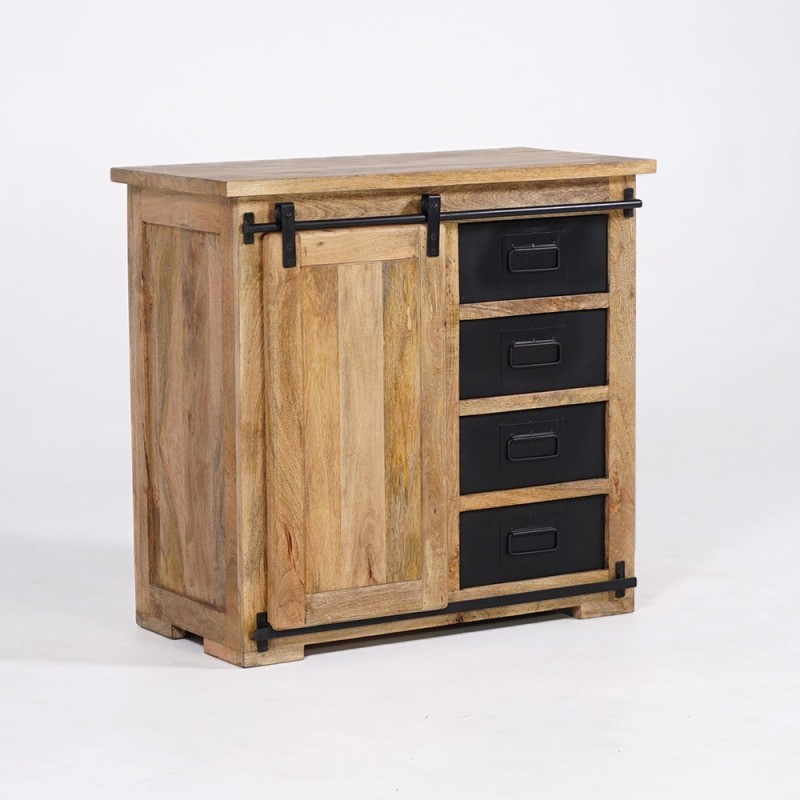 Klein industrieel houten en metalen dressoir 90cm - Paris