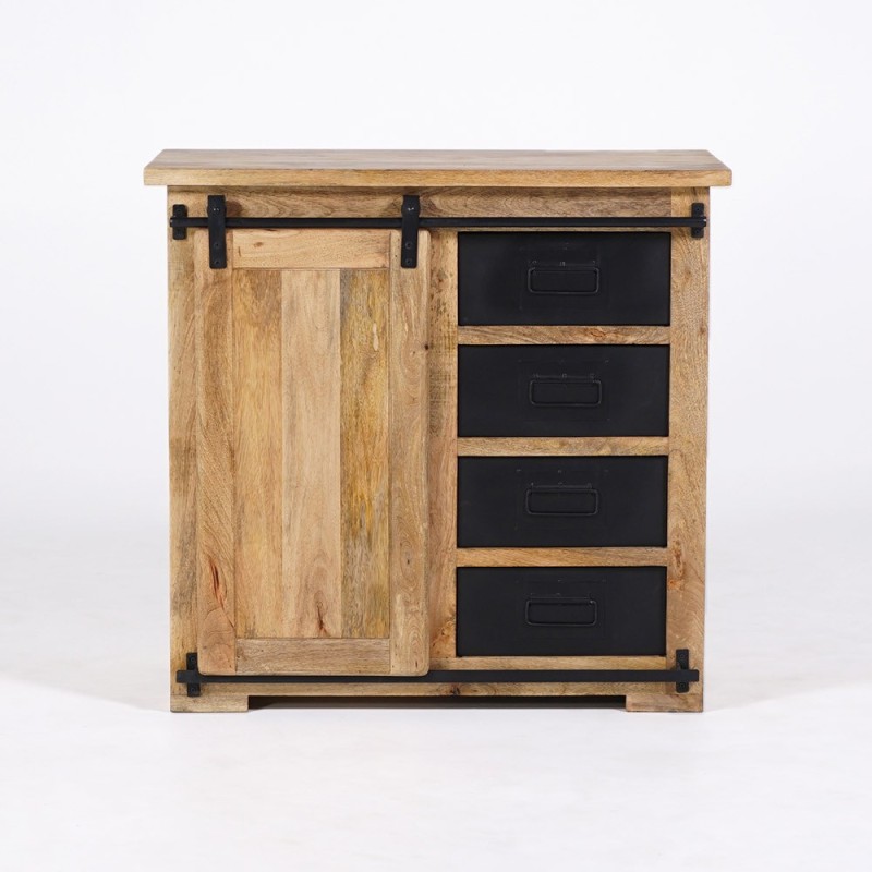 Klein industrieel houten en metalen dressoir 90cm - Paris