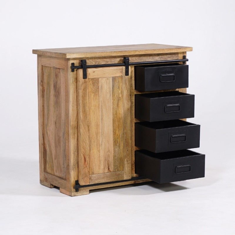 Klein industrieel houten en metalen dressoir 90cm - Paris