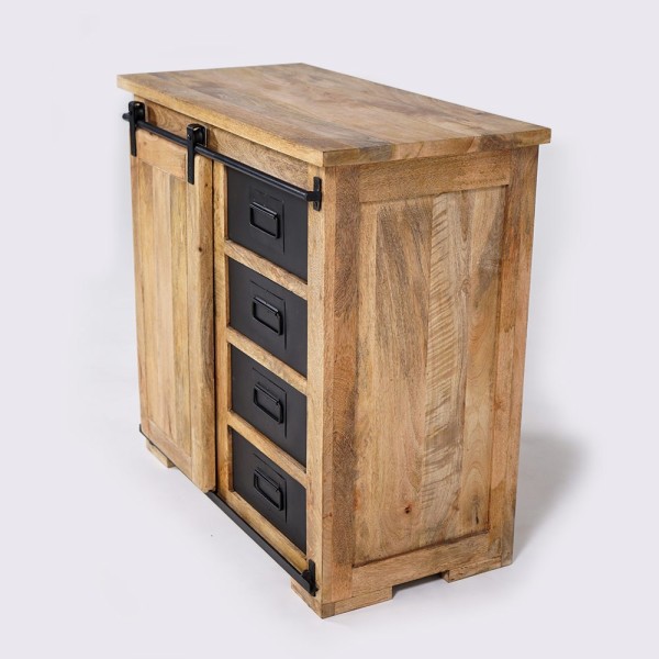 Klein industrieel houten en metalen dressoir 90cm - Paris