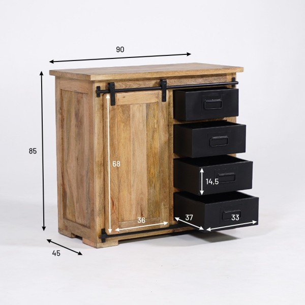 Klein industrieel houten en metalen dressoir 90cm - Paris