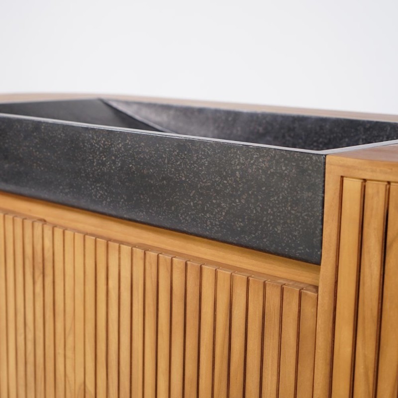 Massief teakhouten badkamermeubel met zwarte terrazzo waskom - Rani