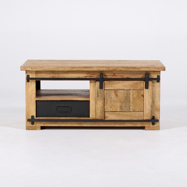 Houten en metalen industriële salontafel 100cm - Paris