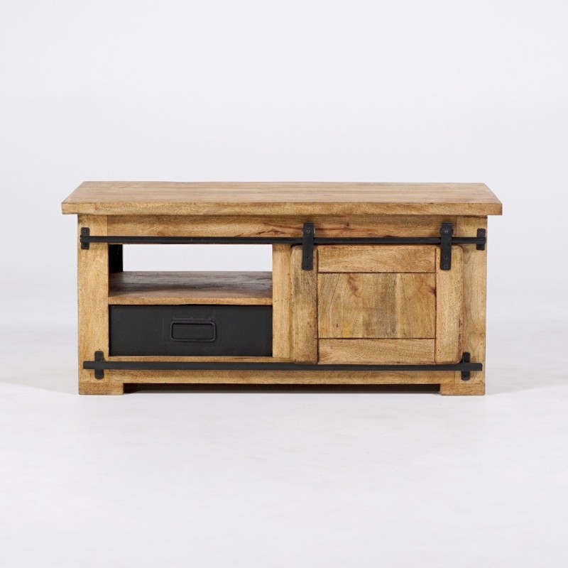 Houten en metalen industriële salontafel 100cm - Paris