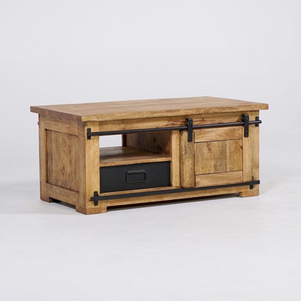 Houten en metalen industriële salontafel 100cm - Paris