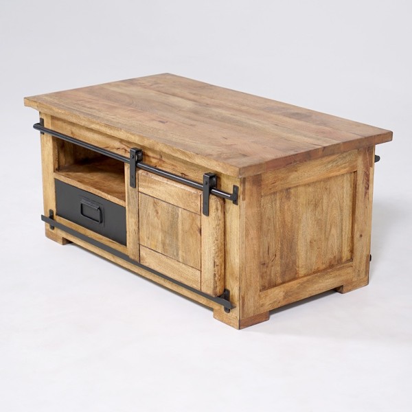 Houten en metalen industriële salontafel 100cm - Paris