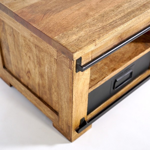 Houten en metalen industriële salontafel 100cm - Paris