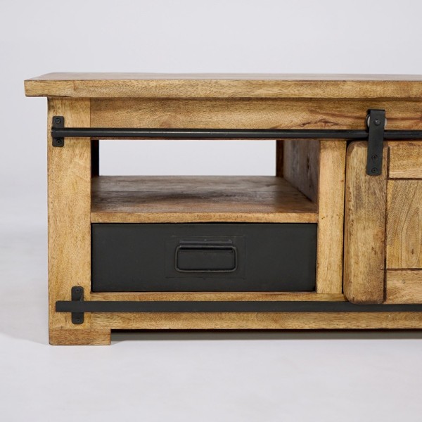 Houten en metalen industriële salontafel 100cm - Paris