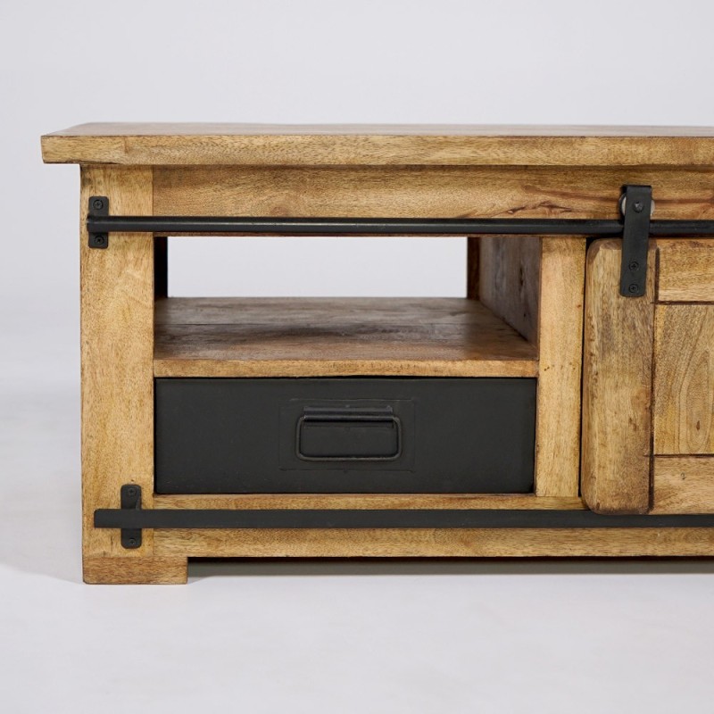 Houten en metalen industriële salontafel 100cm - Paris