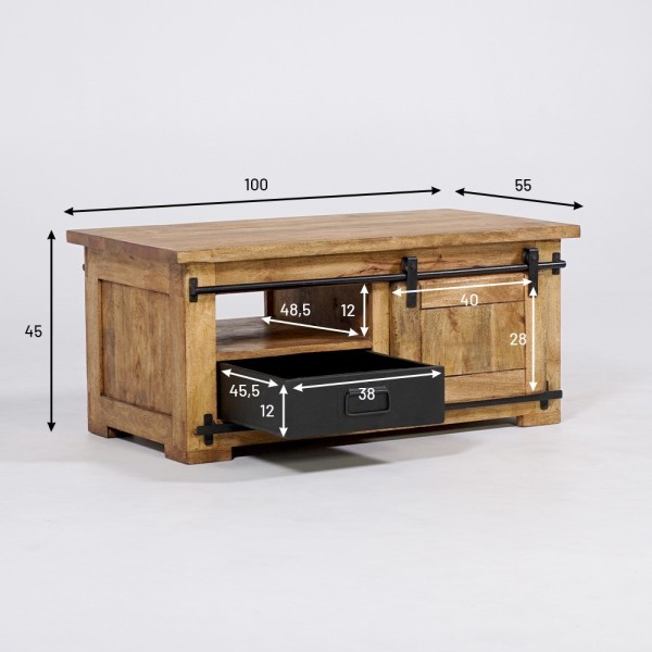 Houten en metalen industriële salontafel 100cm - Paris