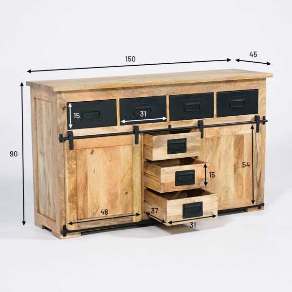 Industrieel houten en metalen dressoir 150cm - Paris