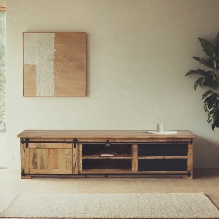 Hout en metaal industriële TV-meubel 200 cm - Paris