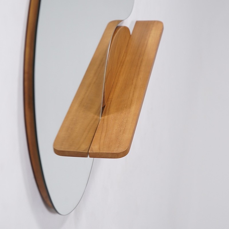 Organische dubbele spiegel met teak plank 120 x 70 cm - Lolita