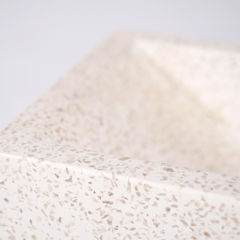 Hangwastafel van massief teakhout met witte terrazzowastafel - Tusti