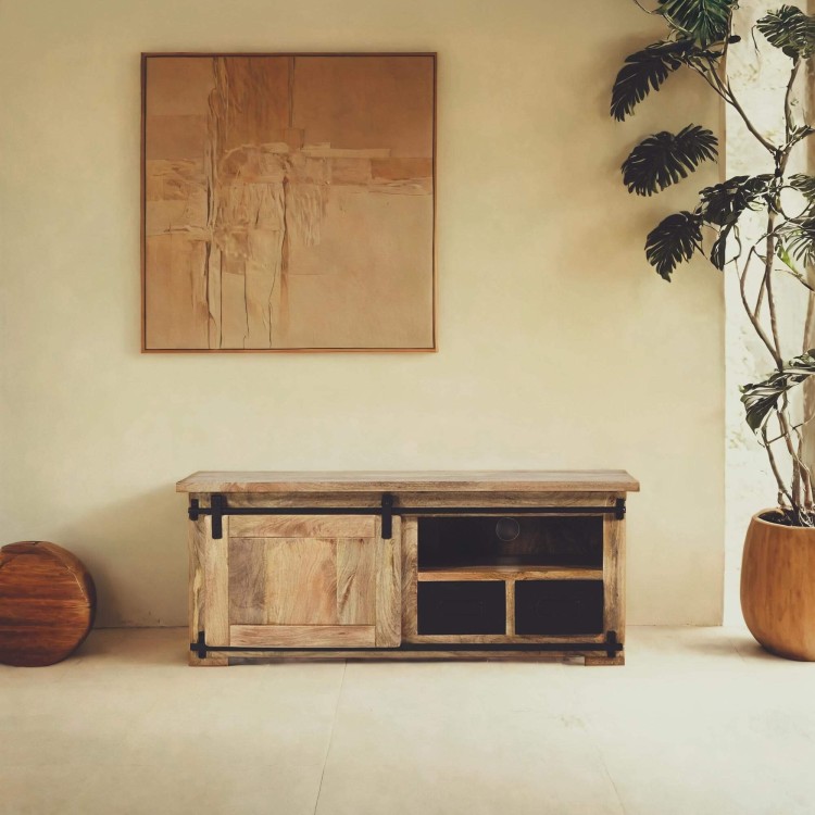 Hout en metaal industriële TV-meubel 120 cm - Paris