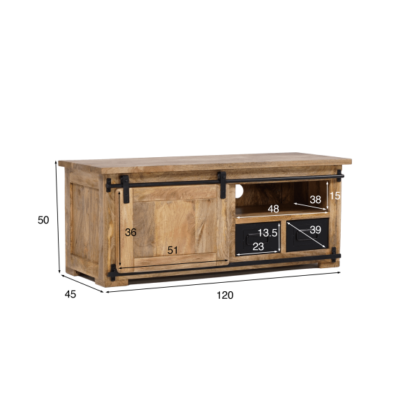 Hout en metaal industriële TV-meubel 120 cm - Paris