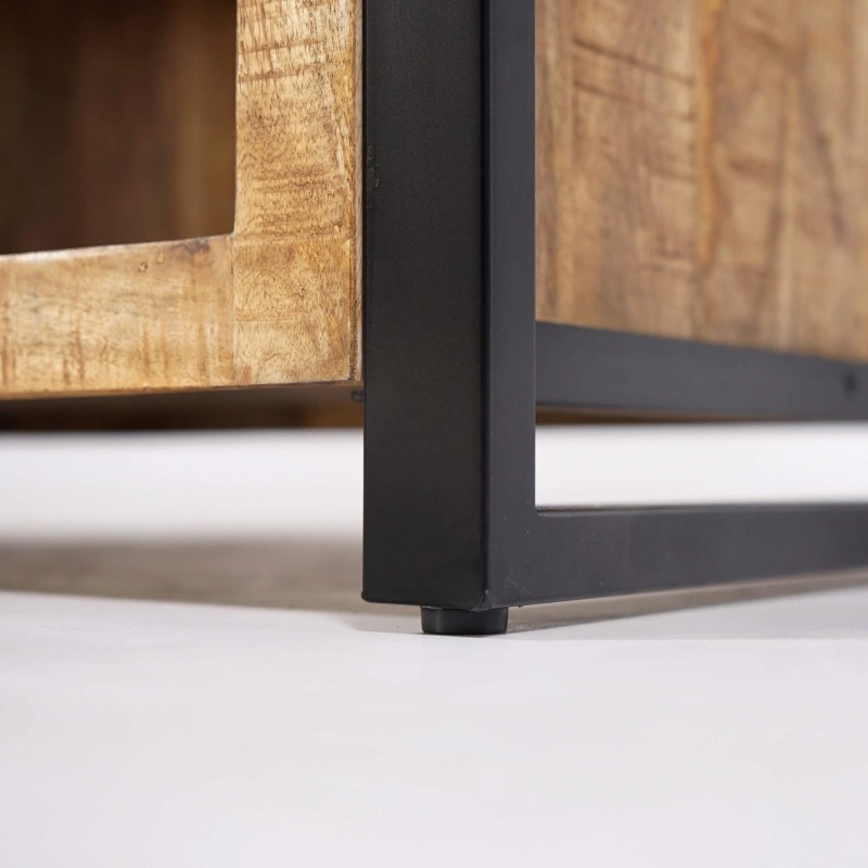 Industriële salontafel in metaal en massief mangohout – Kansas