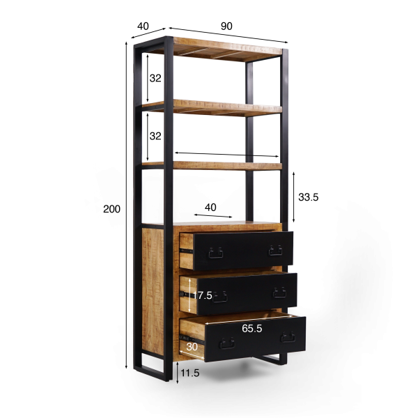 Rek in hout en metaal 90 cm – Kansas