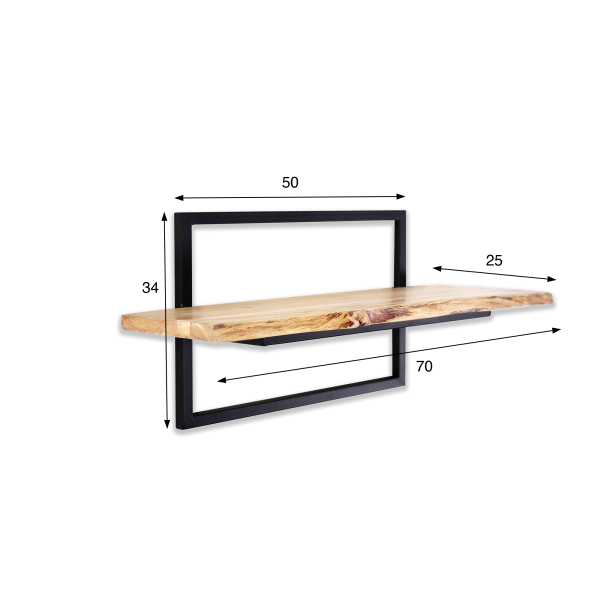 Wandrek 70 cm met massief houten plank en natuurlijke rand
