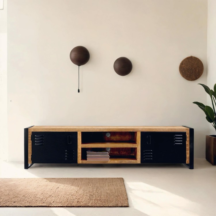 Massief houten en metalen TV-meubel 200 cm - Kansas