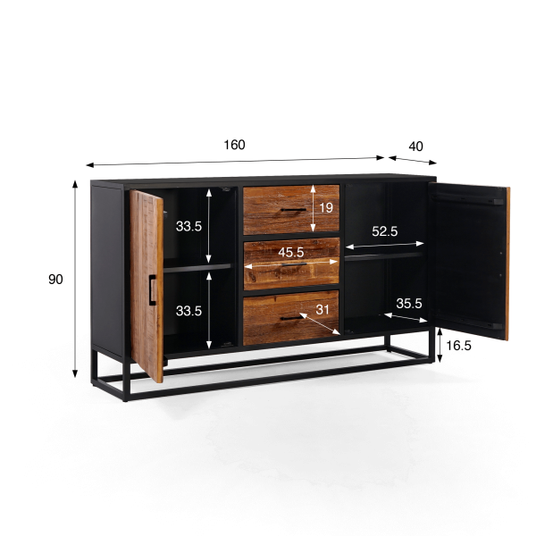 Dressoir 160 cm in gerecycleerd hout – Recycled