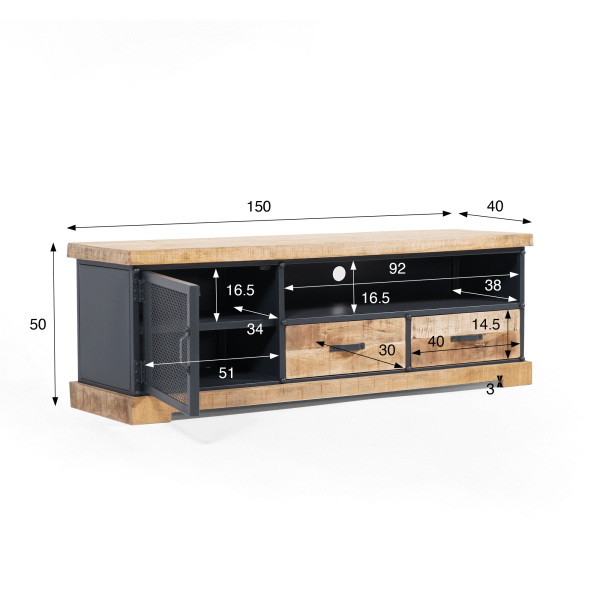 TV-meubel van massief hout en metaal 150 cm - Cambridge